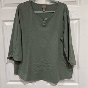 Chicos Top light green, button detail, 3/4 sleeve